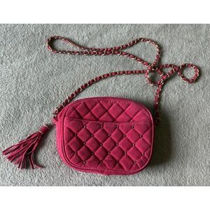 Vintage Chia Genuine Leather Rare Hot Pink Chain Crossbody Quilted Purse 80s 90s